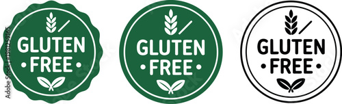 Gluten Free Badge Set – Green and Black Vector Labels for Food Packaging and Product Branding