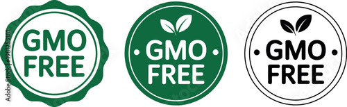 GMO Free Badge Set – Organic Non-GMO Food Labels, Green Eco-Friendly Certification Icons Vector