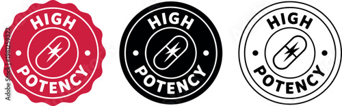 High Potency Badge Icons Set – Medicine, Supplement, Pharmaceutical Label Design Vector