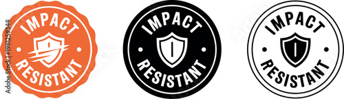 Impact Resistant Badge Icons Set with Shield Symbol for Product Durability and Safety Certification Labels