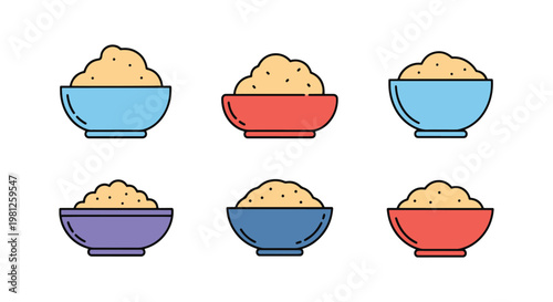 Bread Crumbs Bowl Line art creative abstract color design vector