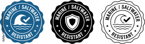 Marine Saltwater Resistant Badge Icons Set – Waterproof Seal Labels for Product Packaging and Branding