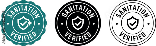Sanitation Verified Badge Icons Set – Cleanliness Certification Labels for Hygiene and Safety Standards