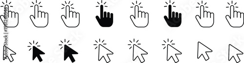 Fotografía Arrow and Hand Pointer Cursor Icon Set Featuring Mouse Click Symbols, Digital In