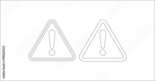 Minimalist caution triangle icons for safety warning and attention alert in line art style
