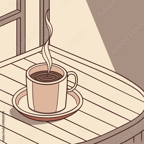 A steaming cup of coffee on a saucer