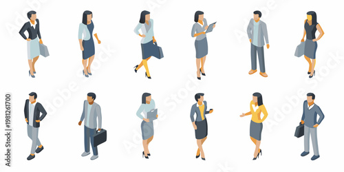 Isometric illustration of diverse business people in professional attire