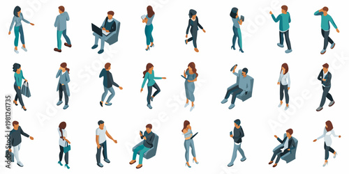 Isometric illustration depicting diverse people in various everyday activities