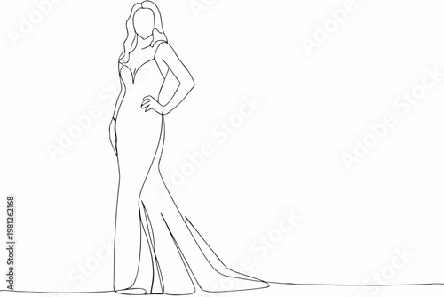 Elegant woman in a long gown depicted with a single continuous line