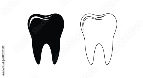 Two tooth designs one solid black and one outline silhouette
