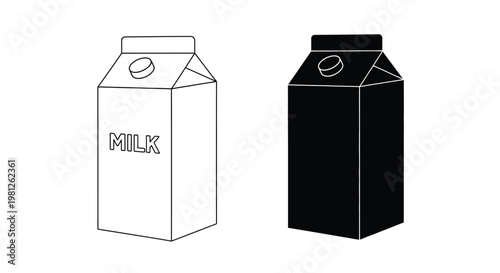 Two milk carton illustrations one white and one black silhouette