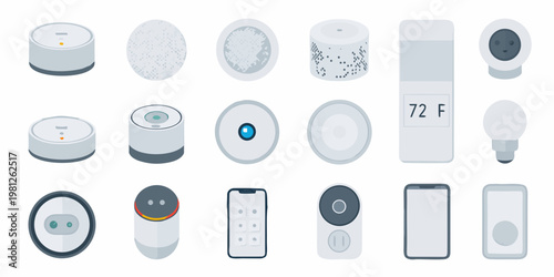 An isometric collection of modern smart home devices and technology