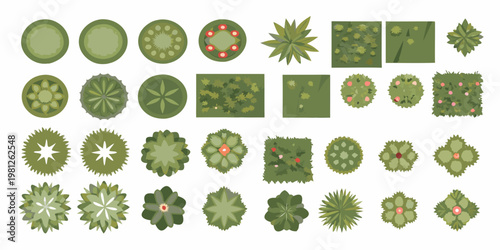 Collection of various green top down views of trees and shrubs
