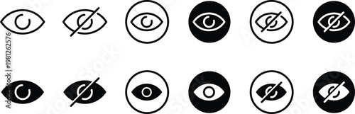 Set of eye showing visibility and invisibility in black and white eye visibility hide view