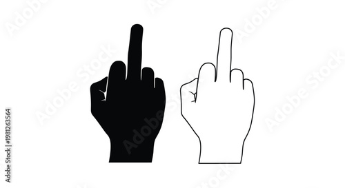 Two hands displaying an offensive gesture contrasting forms silhouette