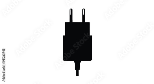 Black power adapter outline against a white background silhouette