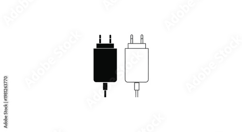 Two electrical plug adapters depicted in a stark black silhouette