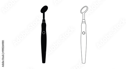 Dental instruments including a probe and mirror in stark silhouette