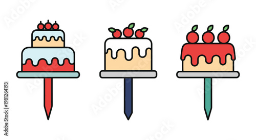 Cake toppers Line art vector modern color pattern illustration