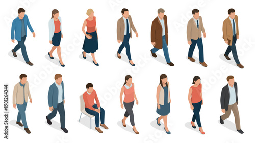 Diverse group of people walking in various casual outfits and directions Vector