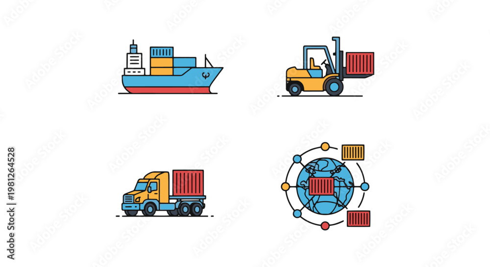 Fototapeta premium Container Logistics Line art creative abstract colorful pattern