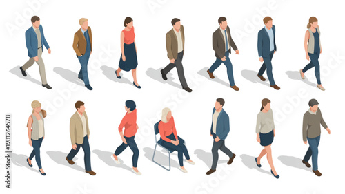 Diverse group of people walking in various directions on a city street Vector