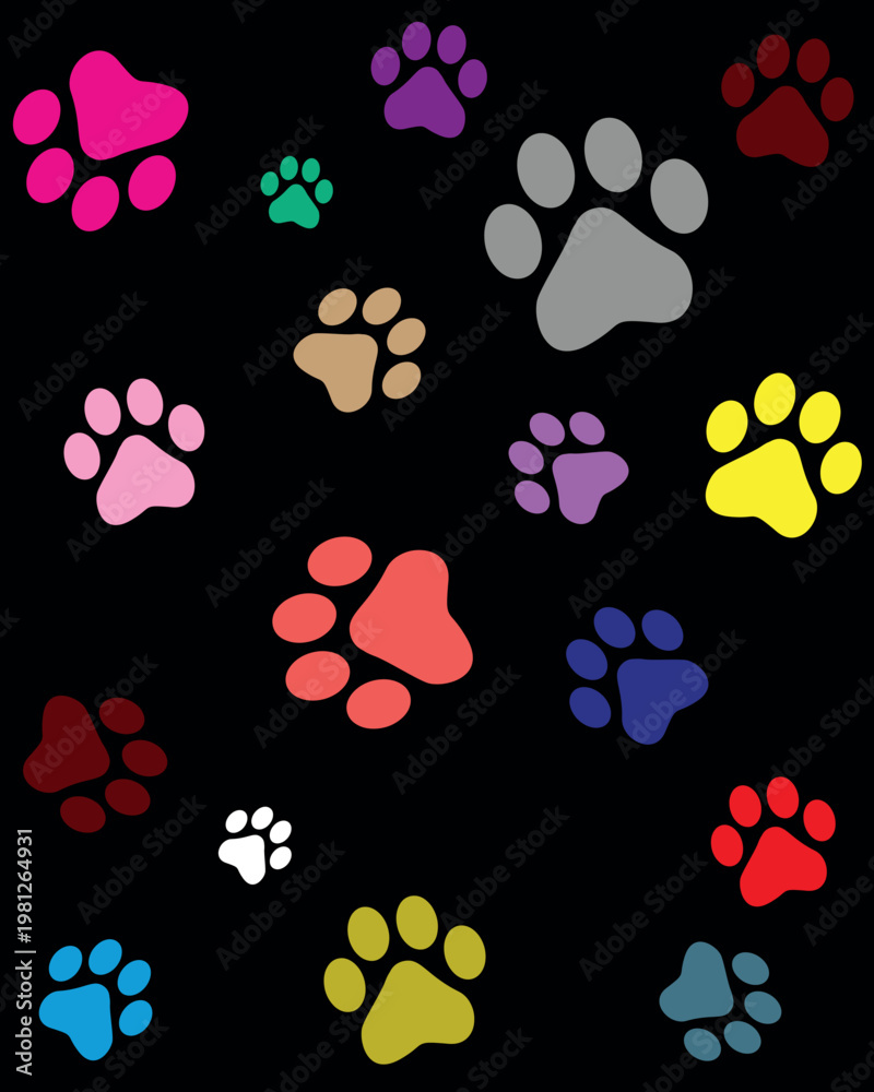Fototapeta premium Paw Prints Background. Cute pets and Dogs pets paw print isolated on white background.