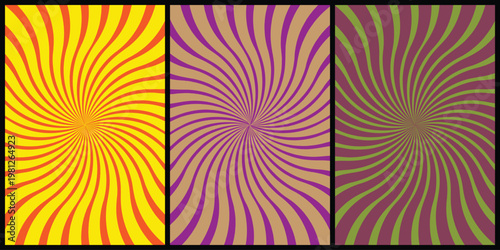 Colorful spiral patterns in yellow red purple and green hues for backgrounds or textures  abstract designs