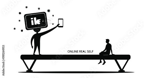 social media online identity concept with person holding smartphone and television