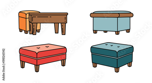 Coffee Table Ottoman Line art modern colorful shapes vector
