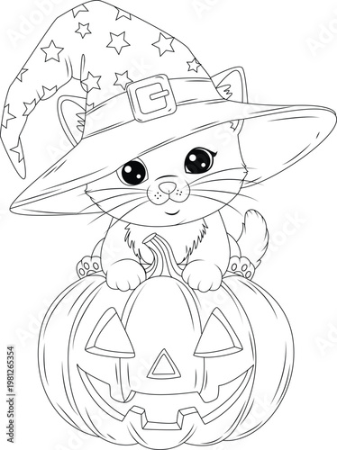 Cute Autumn Pumpkin House Coloring Page with Halloween Theme