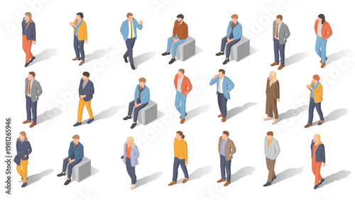 Diverse group of cartoon people engaging in various activities and poses Vector