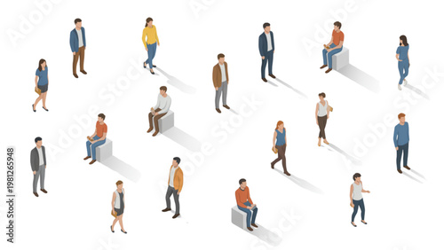 Diverse group of people engaging in various daily activities and poses Vector