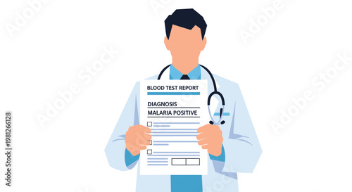 Doctor holding blood test report with positive malaria diagnosis