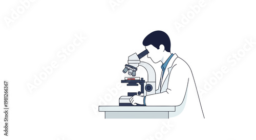 Scientist in lab coat examining sample under microscope laboratory research concept science and discovery