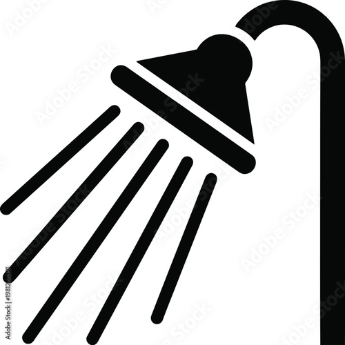 Vector graphic illustration of a modern shower head with water flow