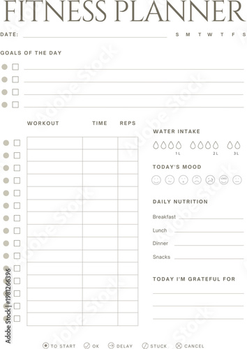 Daily Workout Planner Template Fitness Schedule Tracker Printable