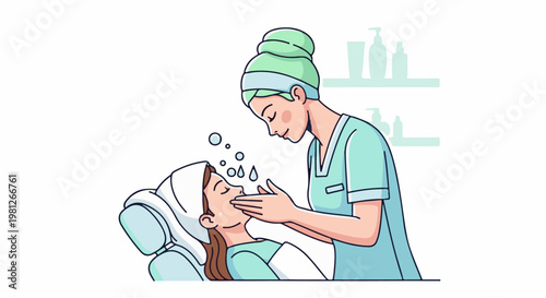 Cosmetologist applying facial treatment with water droplets