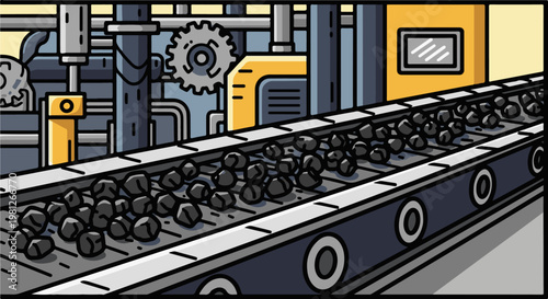 Conveyor belt transporting coal in a factory