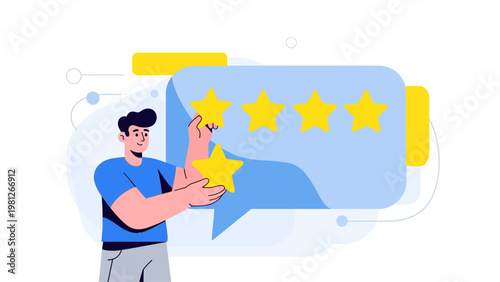 Customer Feedback Concept with Man Rating Service Four Stars