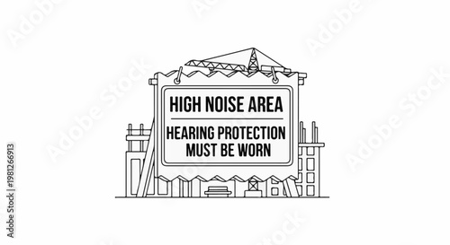 Construction site warning sign for high noise area requiring hearing protection