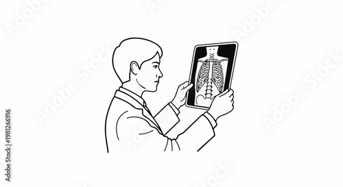 Doctor examining an X-ray of a human chest skeleton