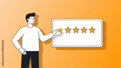 Man Giving Five Star Customer Feedback and Review Rating