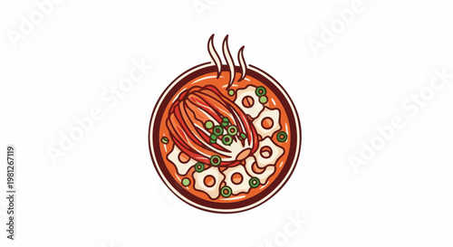 Delicious steaming kimchi stew with tofu and scallions in a bowl