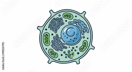 Detailed illustration of an animal cell nucleus, mitochondria, and endoplasmic reticulum