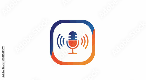 Colorful square icon with a vintage microphone and sound waves
