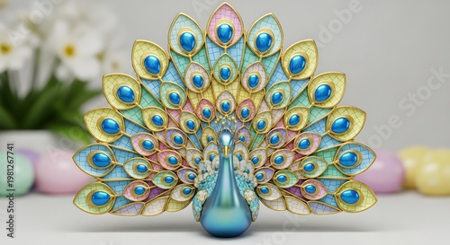 Easter peacock feathers spread colorful eggshell mosaic tail decorative display 3D model