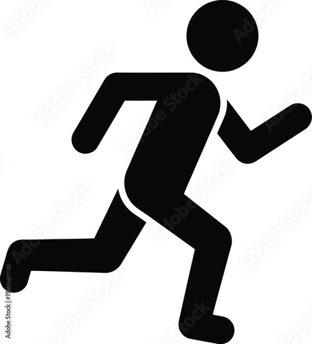 A stick figure running quickly to the right with one arm bent