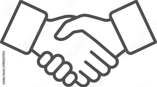 Vector graphic illustration of two hands shaking in a firm handshake gesture representing partnership and agreement in a simple modern design