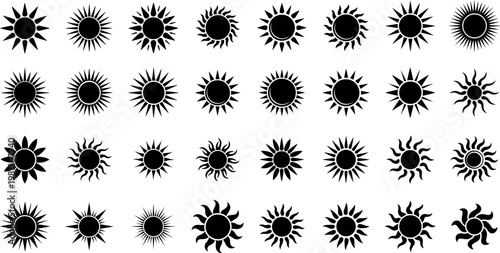 Different sun design silhouette collection, sunset flat flat vector design.